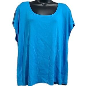 Talbots Sky Blue Knit Top 3XP Sleeveless Round Neck Stretch Pointelle Trim